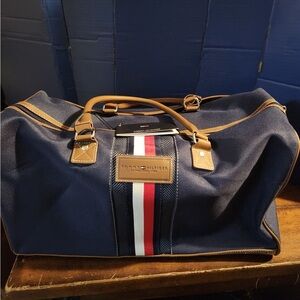Tommy Hilfiger Navy Duffel Bag with Red and White Stripes